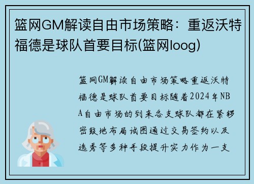 篮网GM解读自由市场策略：重返沃特福德是球队首要目标(篮网loog)