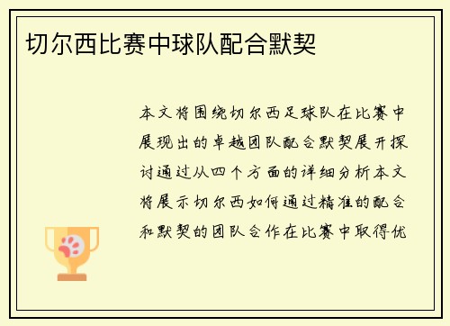 切尔西比赛中球队配合默契